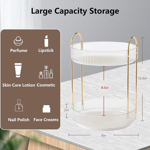 Make-up organizer voor de kaptafel, roterende cosmetica-opslag (2 niveaus, transparant)