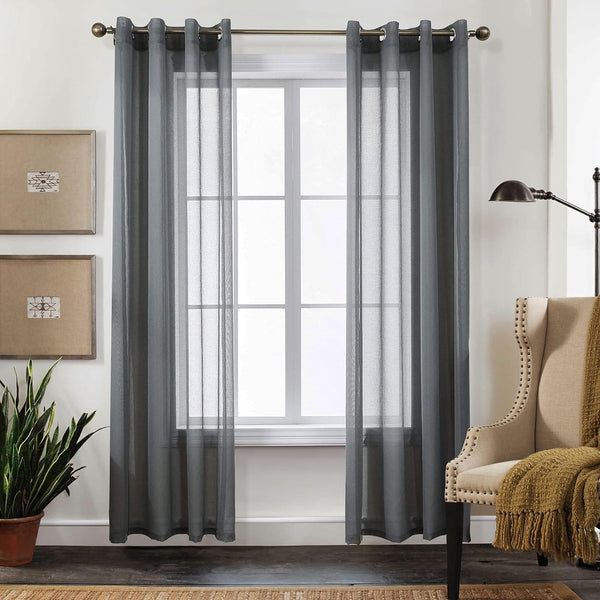 Transparante decoratieve gordijnen voor balkondeur voile gordijnen met ogen faux linnenlook grijs gordijn voor slaapkamer woonkamer H 245 x B 140 cm set van 2