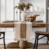 Macramé tafelloper 30 x 274 cm tafelloper beige boho jute tafelloper met kwastjes rechthoekig voor landhuisstijl bruiloft verjaardag feestelijk huis keuken koffie tafel decoratie