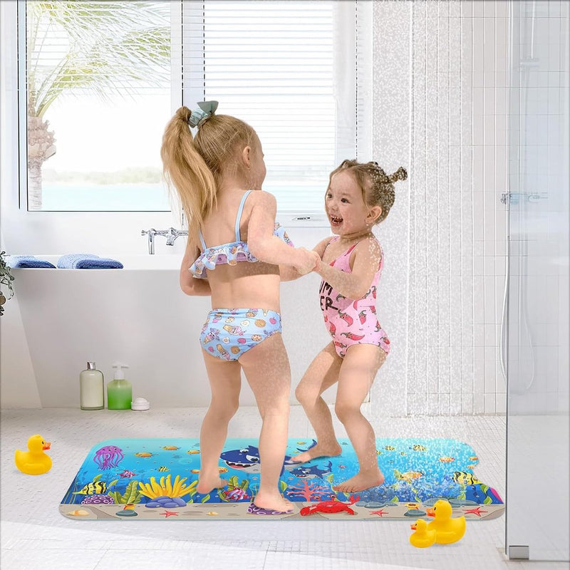 Badmat voor kinderen, antislip badmat voor kinderen, extra comfortabele antislipmat voor bad, antibacterieel, 100 x 40 cm, babydouchemat met zuignappen, BPA-vrij en machinewasbaar