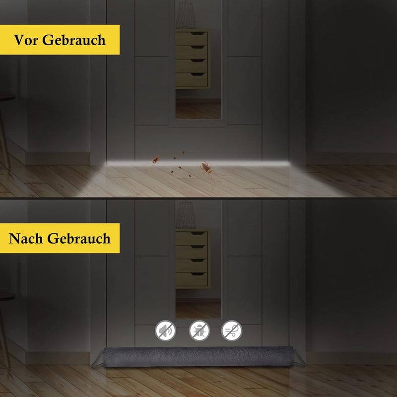 Tochtstopper, 87 cm, extra zware deurafdichting, wasbaar, energiebesparend, tochtstopper voor deuren en ramen, met 4 zelfklevende haken, blokkeert lucht insect, licht geblokkeerd, deuropeningen