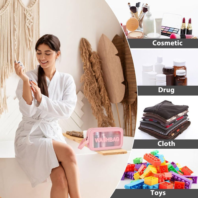 Toilettas voor op reis, transparante make-uptas, pvc-toilettas, organizer, draagbare toilettas, ritssluiting, make-uptas voor dames, kinderen, mannen, zakelijke badkamer, #11 Roze 4pc-D, 1 stuks