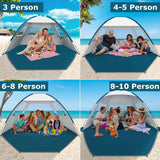 Strandschelpen voor 4-5 personen, draagbare strandtent met uv-bescherming 50+, familie-zonnetent strand met 2 mesh-ramen, snelle montage, eenvoudig dragen, parasol, strandtent voor buiten