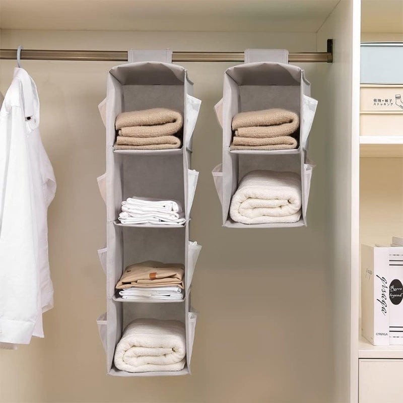 Kast organizer hangend, kastorganizer, kledingkast, 2 vakken, kledingkast, organizer, hangend, met 6 netzijvakken, opvouwbaar, ruimtebesparend opbergsysteem voor kamer, grijs
