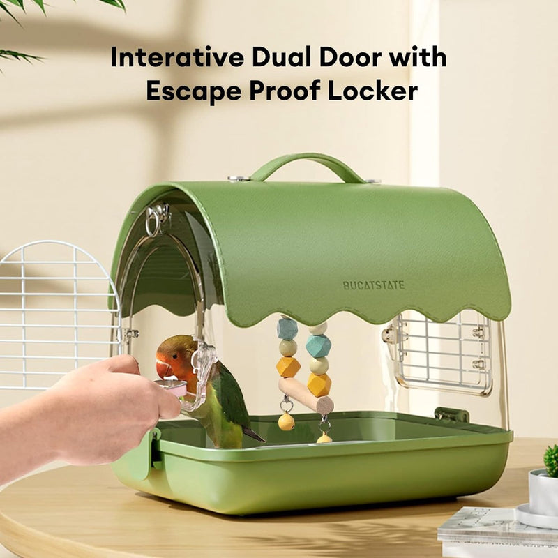 Vogeltransportrugzak met zitstang, reisvogelkooitas, licht met schaduwafdekking, kijkvenster voor papegaaien, kleine valkparkieten en andere vogels van vergelijkbare grootte (groen)