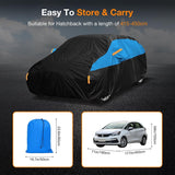 Universele autoafdekking, waterdicht, ademend, volledige garage, autozeil tegen regen, zon, stofbescherming, compatibel met Golf, Astra, Leon, Focus. Afdekzeil voor hatchback (415 tot 450 cm)