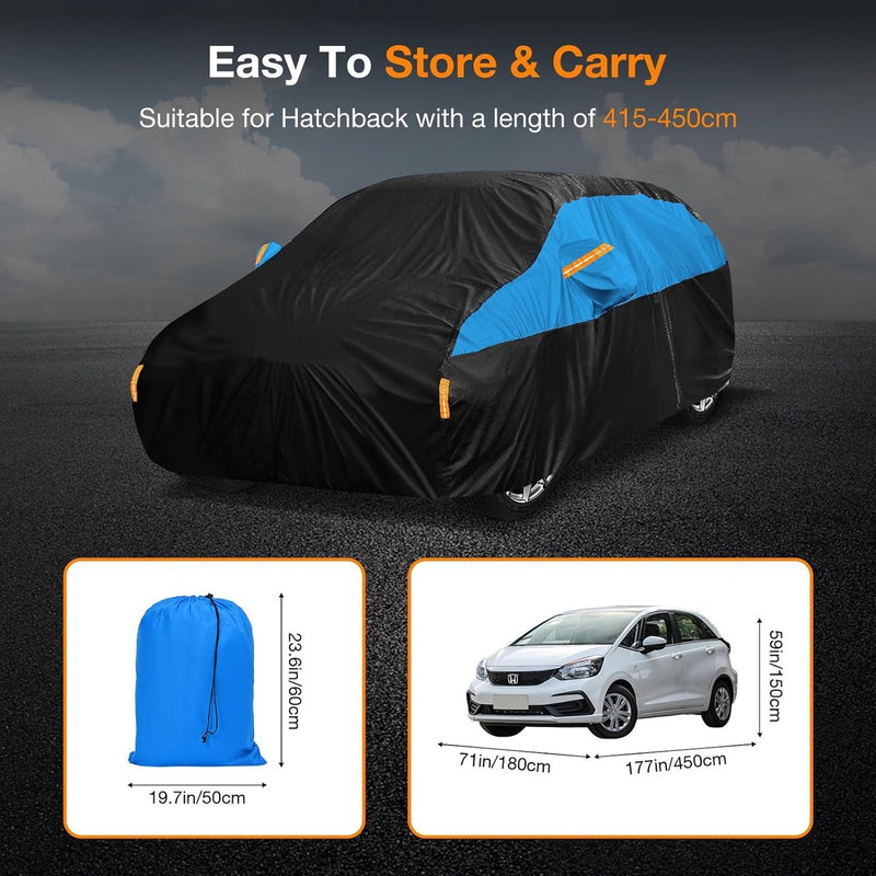 Universele autoafdekking, waterdicht, ademend, volledige garage, autozeil tegen regen, zon, stofbescherming, compatibel met Golf, Astra, Leon, Focus. Afdekzeil voor hatchback (415 tot 450 cm)