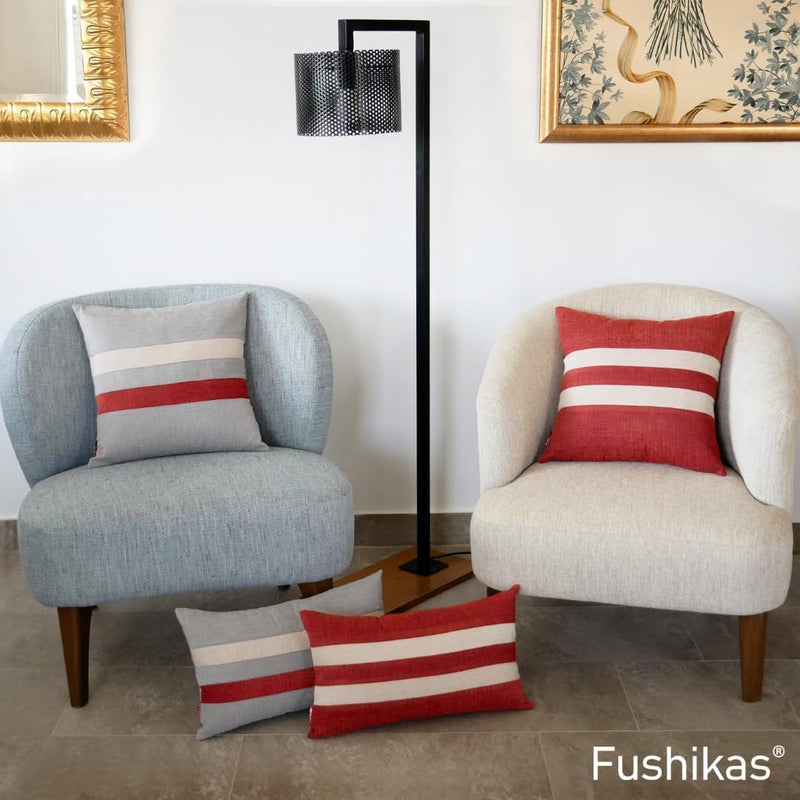 Kussensloop 45 x 45 cm, grijs, set van 2 kussenslopen, hoogwaardige afwerking, effen en meerkleurig, gestreepte decoratieve kussenhoes met duurzame stof, voor bank, slaapkamer, woonkamer,