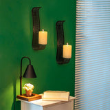 Wandkaarsenhouder, moderne wanddecoratie, zwart, set van 2 kaarsenhouders voor woonkamer, badkamerwanden, elegante wanddecoratie, hangende kandelaar