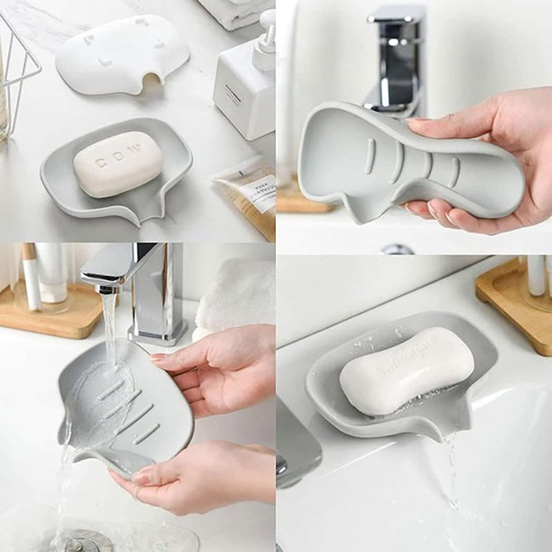 Siliconen zeepbakje met afvoer Zeepbakjes Zonder boren Zeepbakje voor badkamer Douche voor douche / badkamer / keuken Handwas Zeepbakje voor het drooghouden van zeep 2 stuks grijs / wit