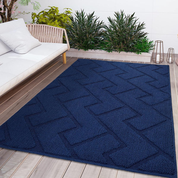 Deurmat voor binnen en buiten, wasbaar, entreement, binnen, vuilvangmat, antislip, deurmat voor entree, patio, hal, tuin, binnen en buiten (blauw, 119 x 180)