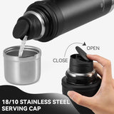 Thermoskan 1 liter, thermosfles met drinkbeker voor onderweg, thermosfles van roestvrij staal met handvat, lekvrij, voor koffie en thee, BPA-vrij, voor warm en koud