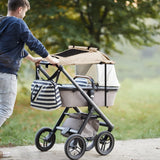 Luifel kinderwagen met uv-bescherming 50+ en waterdicht, dubbellaags stof met kijkvenster en extra brede schaduwvleugels, kaki