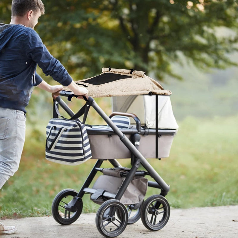 Luifel kinderwagen met uv-bescherming 50+ en waterdicht, dubbellaags stof met kijkvenster en extra brede schaduwvleugels, kaki