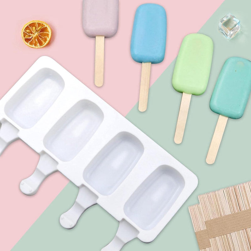 IJsvormen, siliconen ijsvormen, 2 stuks, 8 cellen, ijsvormen, popsicle vormen, herbruikbare doe-het-zelf ijsvorm met 100 houten stelen voor het invriezen van fruit of yoghurt steelijs, BPA-vrij