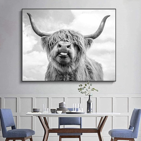 Nordic Highland koe canvas foto's, wandprint schilderij Schotse hooglanden koe prints wandschilderijen, moderne hooglandrundvlees muurkunst poster woonkamer decoratie, geen lijst (50 x 70 cm)
