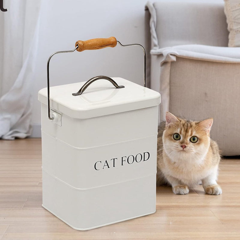 Kattenvoer bewaarpot, met deksel en lepel, kattenvoercontainer, droogvoercontainer, voorraadpot-wit