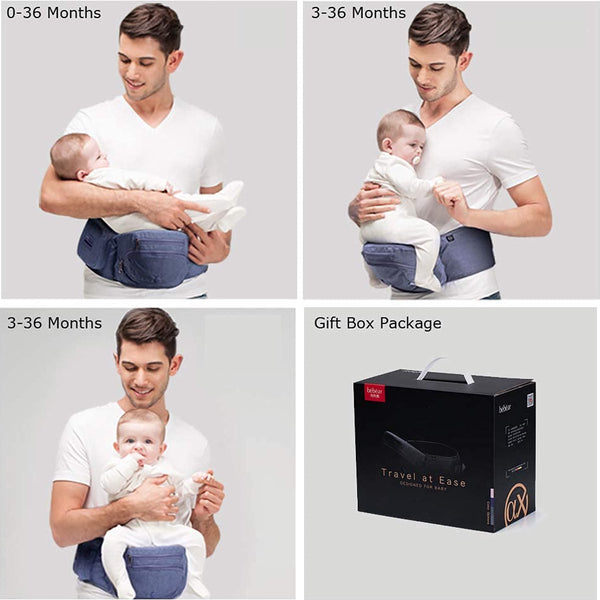 Hipseat Babydrager 0-36 maanden, lichte, verstelbare, rugondersteunende taillekruk, 3-in-1 babydrager voor pasgeborenen tot peuterzitje (lichtgrijs)