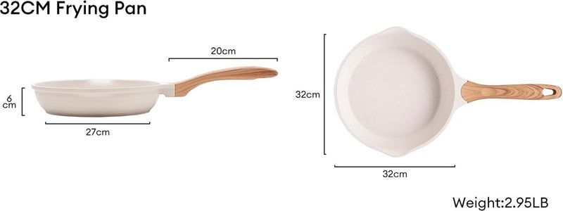 Koekenpan 32 cm, inductie met antiaanbaklaag, granieten pan, kookgerei, omeletpan met hittebestendige handgreep, geschikt voor alle warmtebronnen, PFOA-vrij