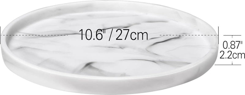 Rond dienblad, hars marmer dienblad badkamer decoratief dienblad make-up cosmetica organizer, opbergbak voor woonkamer bureau keuken badkamer, wit marmer