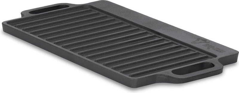 Gietijzeren grillplaat met handgrepen, 40 x 20,5 cm, grillpan, aan beide zijden bruikbaar, rechthoekig, universeel en massief, grillplaat voor houtskool en gas, grillaccessoires, grillschaal
