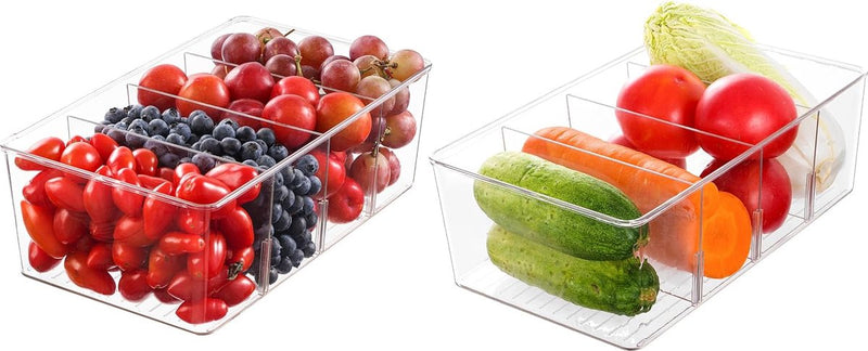 Set van 2 opbergdozen voor keuken, koelkastorganizer, laden met 8 vakken, opbergsysteem voor keuken, thee, specerijen, voorraadkast, theezakjes, apothekerskast, keukenkast