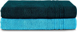 Set van 2 saunahanddoeken, 80 x 200 cm, van 100% katoen, XXL-saunahanddoek, zacht, groot, badstof, sneldrogend, petrol/turquoise