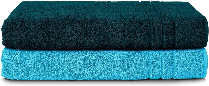 Set van 2 saunahanddoeken, 80 x 200 cm, van 100% katoen, XXL-saunahanddoek, zacht, groot, badstof, sneldrogend, petrol/turquoise