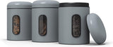 Voorraaddozen, set van 3, 1,9 l, met deksel en kijkvenster voor levensmiddelen, stabiele voorraadcontainer, metalen blikjes voor koffie, thee, ontbijtgranen, koffieblik,