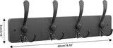 Garderobehaken, kapstok met 4 drievoudige haken in zwart, 42 cm, wandgarderobe voor mantels, jassen, hoeden, tassen, voor hal, garderobe, badkamer, zwart