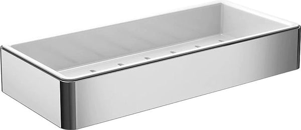 Loft sponsmand om te schroeven met uitneembare kunststof inzetstuk, hoogwaardige doucheplank van aluminium en kunststof, douchemand voor badkameraccessoires, chroomkleurig/wit