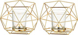 Theelichthouder kaarsenhouder metaal goud - set van 2 geometrische theelichtjes kaarsenstandaard stompkaars windlicht modern geo decoratie voor tafeldecoratie feest bruiloft woonkamer