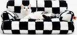 Kattenbed, wollig en zacht, kattenbankbed voor middelgrote en kleine honden/katten, schattig kattenbed met antislip onderkant, schaakbord