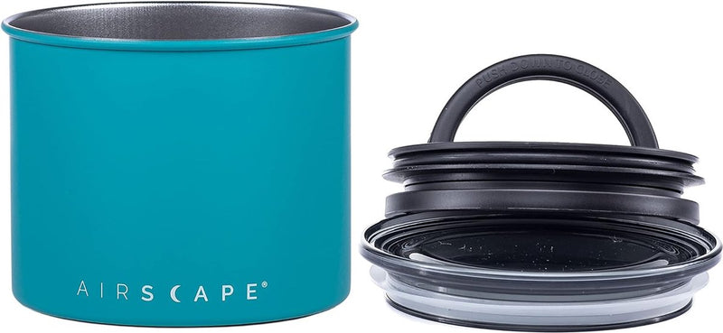 Koffiecontainer van roestvrij staal - Voedselopslagcontainer - Gepatenteerd luchtdicht deksel - Behoudt de versheid van voedsel door overtollige lucht (klein, mat turkoois)
