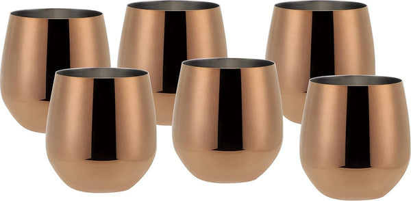 Wijnglazen, 6-delige rode wijnglazen, drinkbekers van roestvrij staal, onbreekbare drinkglazen, onbreekbare glazen, koperen editie, 500 ml