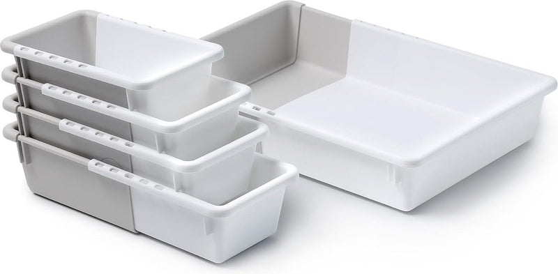 Set van 5 kledingkastorganizerladen, opvouwbare ladeorganizerkleding, organizersysteemgarderobe voor make-up, bureau, kantoor, badkamer, badkamer, melkwit