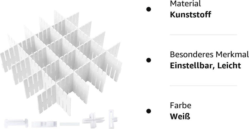 Ladeverdeler, verstelbaar, ladeverdeler, 16 stuks, ladeverdeler, lade-indeler, organizer voor kast, ondergoed, sokken, doe-het-zelf, bureau-organizer (wit)