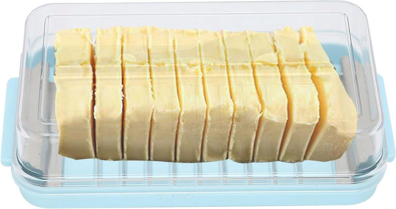 Boterdoos, roestvrijstalen botersnijder snijapparaat, 2 in 1 botersnijcontainer met transparant deksel boterkaasdoos voor het bewaren van kaas voor keukenkoeling (blauw)