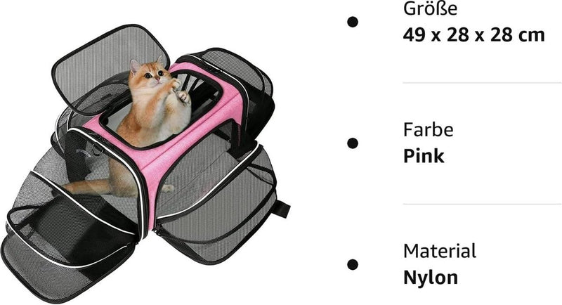 Huisdiertas, huisdierdrager voor katten en kleine honden in de auto, voegtuig of in de trein, roze