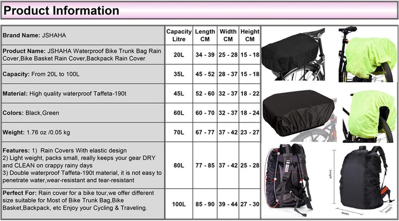 Regenhoes voor regenhoes fietsmand fietstas bagagedrager 100L waterdicht zwart