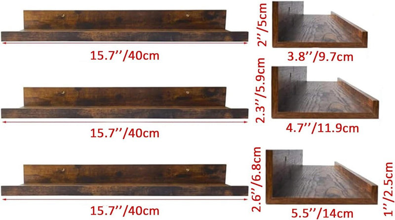 40 cm lange wandplanken, rustieke zwevende planken, fotolijst voor woonkamer, keuken, kinderkamer of slaapkamer, 3 stuks met verschillende maten
