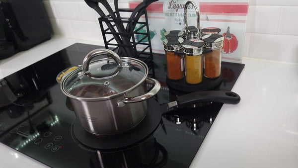 Inductieadapter 20 cm - verwijderbaar isolerend handvat - verandert niet van kleur na gebruik - warmteverspreiderplaat met zwarte coating voor hoge temperaturen - schijfrelais inductie/gas