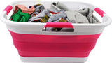 Opvouwbare kunststof wasmand, 30 l, opvouwbaar, pop-up-opbergcontainer/organizer, ruimtebesparende wasmand, watercapaciteit 24 l (wit/roze)