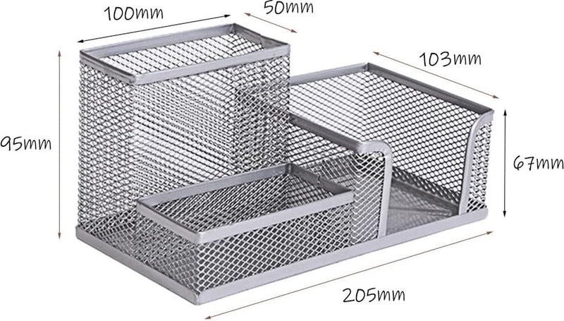 Kinderen potloodhouder draad metaal kantoor pennenhouder penorganisator vierkant metalen gaas kantooropslag kaptafel (zilver)