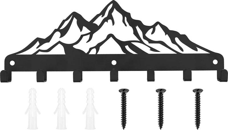 Sleutelhaak, sleutelhouder voor thuis, sleutelhouder, sleutelhangermuur, zwart sleutelrek met 7 haken, metalen sleutelrek voor thuismuurhaken, sleuteldecoratie