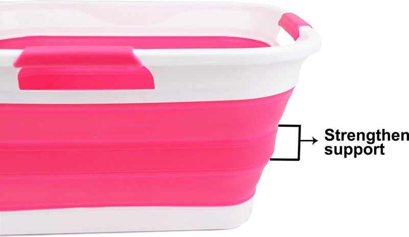 Opvouwbare kunststof wasmand, 30 l, opvouwbaar, pop-up-opbergcontainer/organizer, ruimtebesparende wasmand, watercapaciteit 24 l (wit/roze)