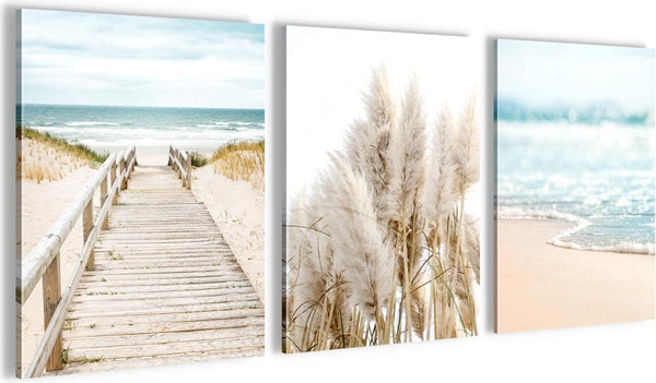 Klaar om op te hangen - wandafbeeldingen set zee - collage XXL woonkamer beige blauw