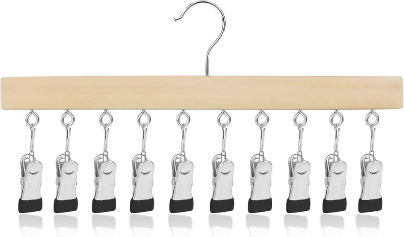 Soktdroger, wasrek van hout, 10 clips, 360° draaihaak, kleerhanger voor muts, ondergoed, gezichtsmasker, handdoeken, handschoenen (houtkleur)