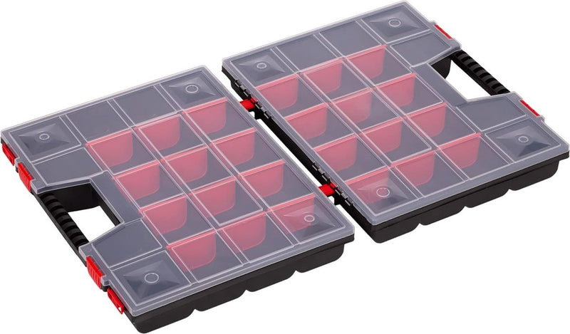 Dubbelzijdige assortimentsbox 20 inch met verstelbare vakken / 2-zijdige sorteerbox / opbergbox 490 x 390 x 130 mm / stevige gereedschapskist voor werkplaats