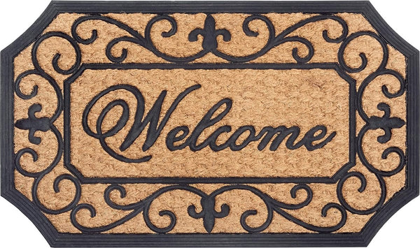 Voetmat, kokos en rubber, 45 x 75 cm, antislip vuilvangmat, natuur, voor binnen en buiten, deurmat Welcome kokosvezel, weerbestendig, kokosmat voor entree en buiten